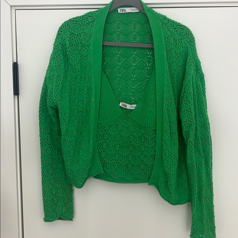Zara Green Knit Cardigan and Top Set